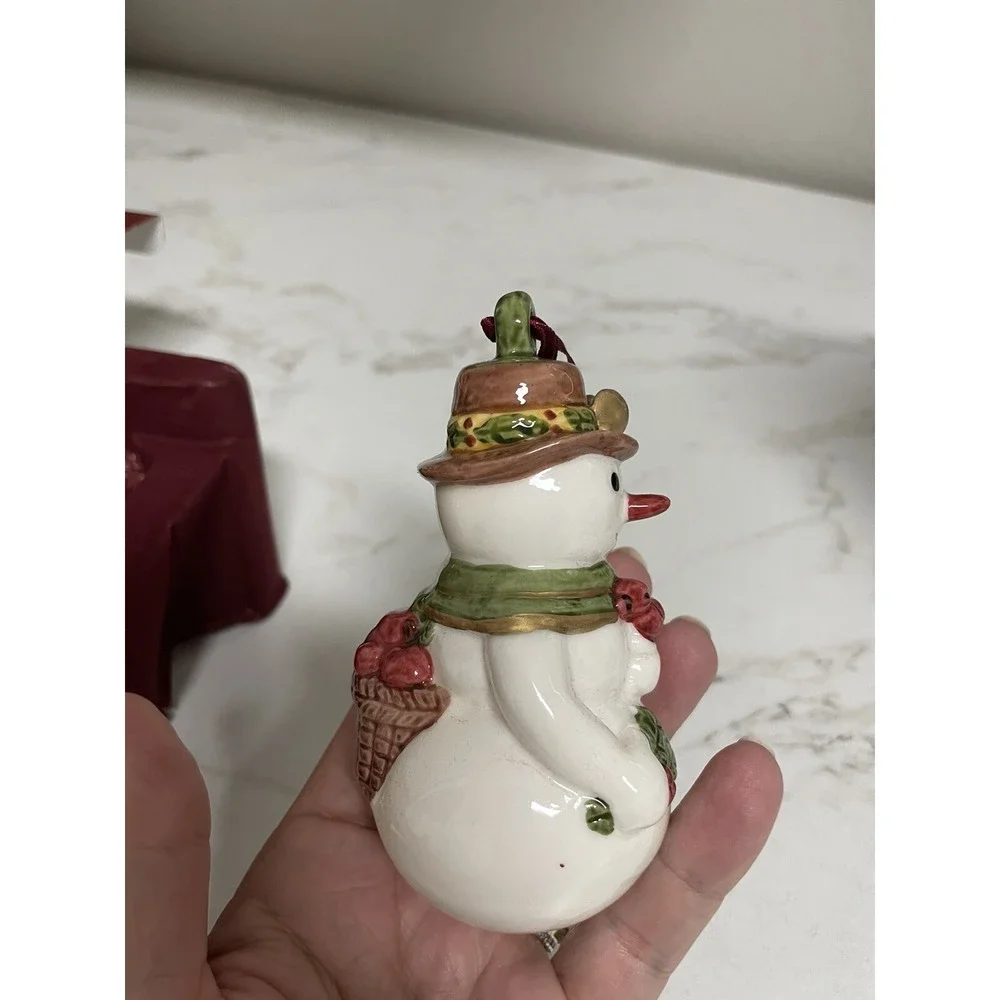 Villeroy & Boch‎ Snowman & Red Bird Hanging Christmas Ornament Basket of Apples